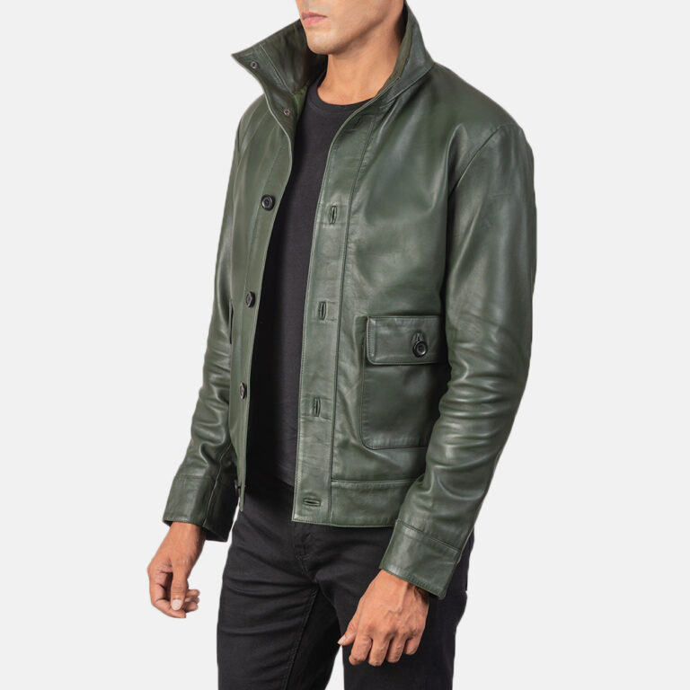 Mens Columbus Green Leather Bomber Jacket5770-3-1568463986211